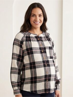 Time and Tru Maternity Plaid Blouse Size M (8–10) | Lightweight Rayon Top